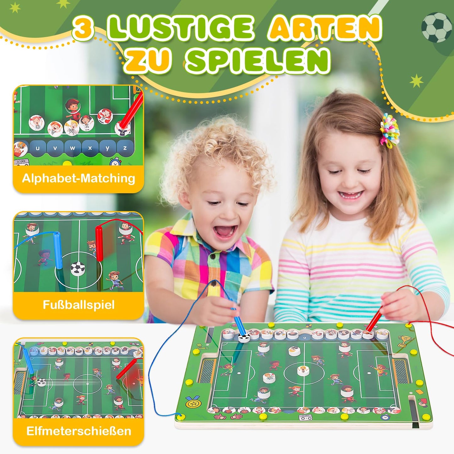 Soccer Gifts for Boys: Montessori Toys for 3 4 5 Year Old Boys Kids Magnetic Soccer Game Boy Gift 4-5-3-6 Years Birthday Learning Game for 3-6 Year Old Boys Girls Activity Wooden Toy
