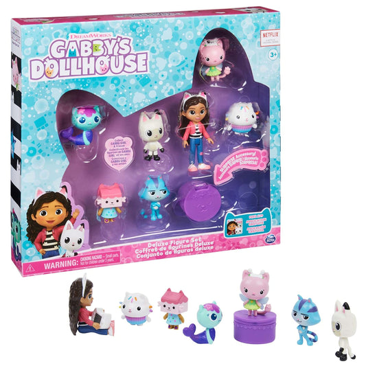 Gabby's Dollhouse, Figures Gift Set, Gabby with 6 cat figures and 1 Cat Delivery Surprise Box, suitable for children ages 3 and up.