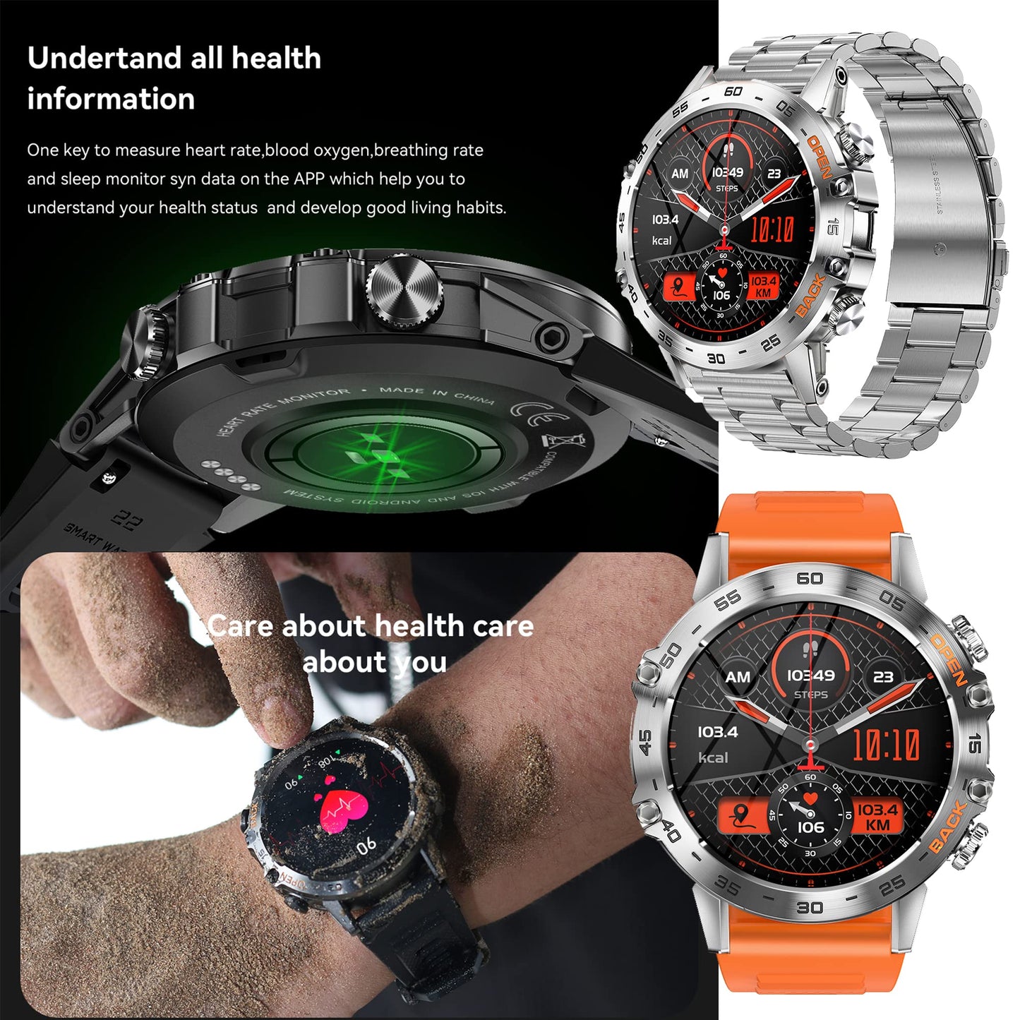 ZPIMY Smartwatch for men with phone function 1.39" Full Touchscreen Watches Fitness Tracker 123 sports modes Activity Tracker 5ATM Waterproof Watch with Sleep Monitor Pedometer (Silver)