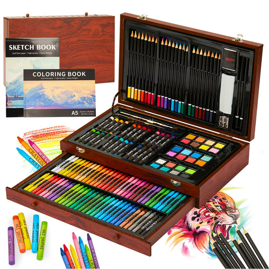 KINSPORY Premium Art Set 146-Piece Deluxe Painting Kit for Kids Beginners Great colored pencil set, watercolors, oil pastels, drawing pens, pencils as drawing set gift for kids