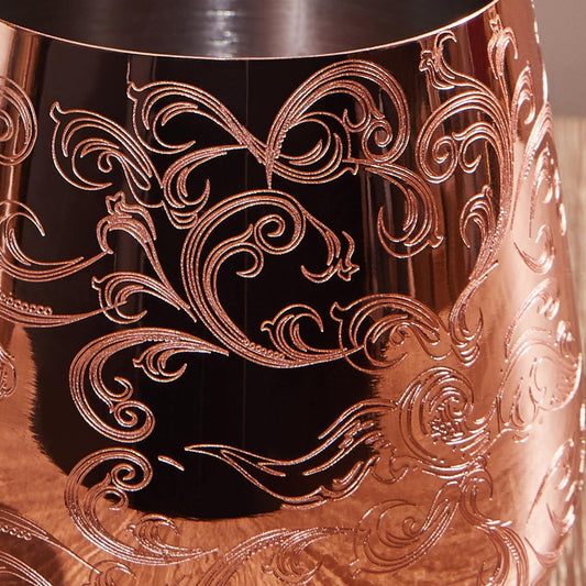 SKY FISH Stainless Steel Wine Glasses, Etched with Intricate and Authentic Baroque Engravings, Copper-Plated Wine Goblets in Royal Style, Anniversary Gift, Set of 2, Hand Wash Only, (480ml)