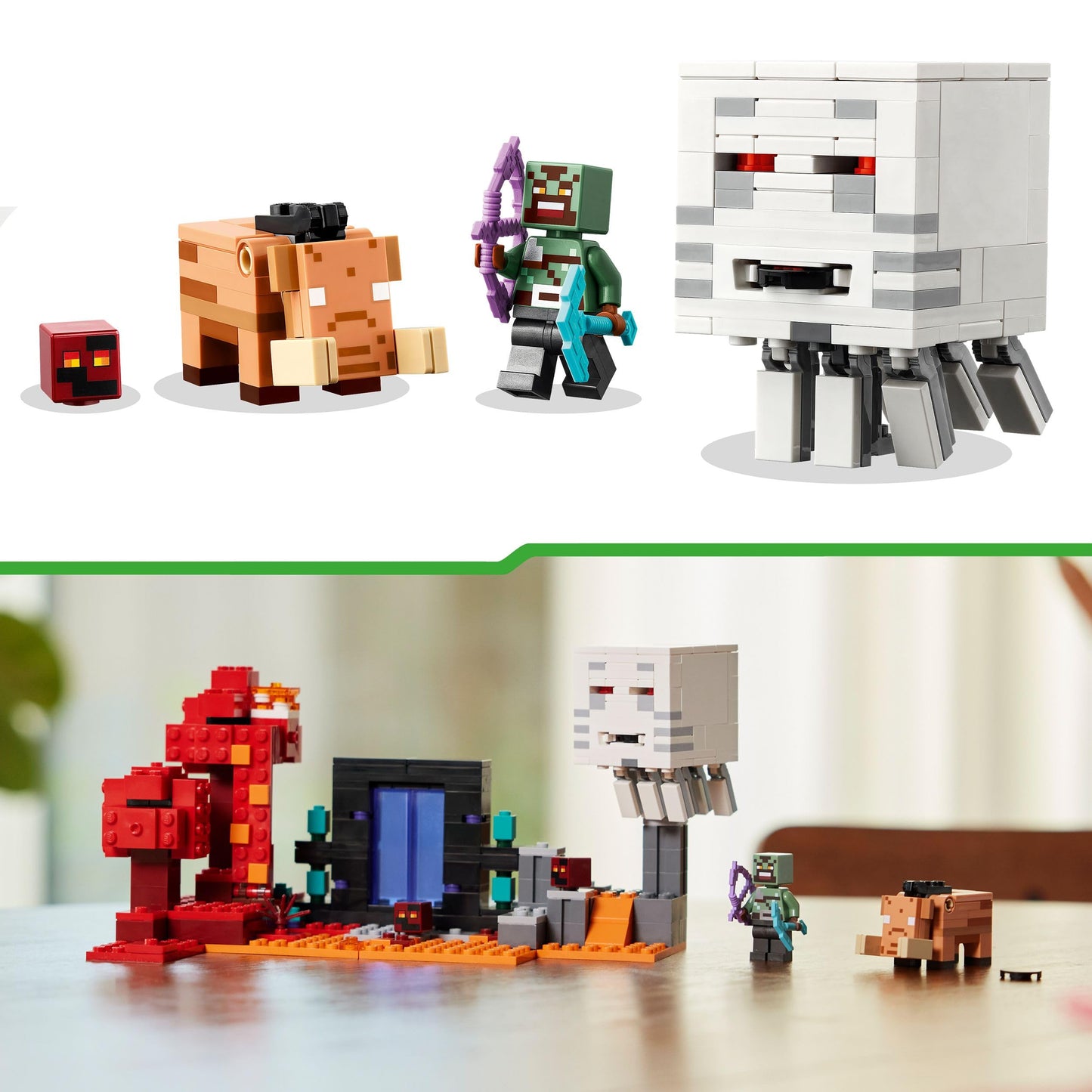 LEGO Minecraft Ambush at the Nether portal - Toy with Orc Warrior figure, Hoglin, and Ghast - Buildable set with 2 Magma cubes - Gamer gift for boys & girls ages 8+ - 21255