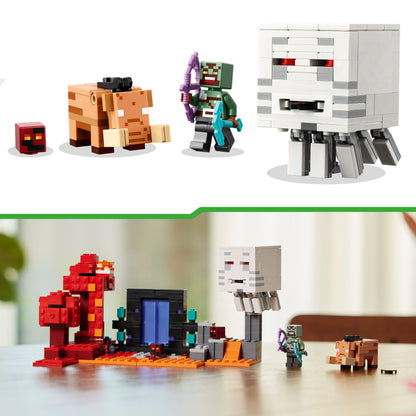 LEGO Minecraft Ambush at the Nether portal - Toy with Orc Warrior figure, Hoglin, and Ghast - Buildable set with 2 Magma cubes - Gamer gift for boys & girls ages 8+ - 21255