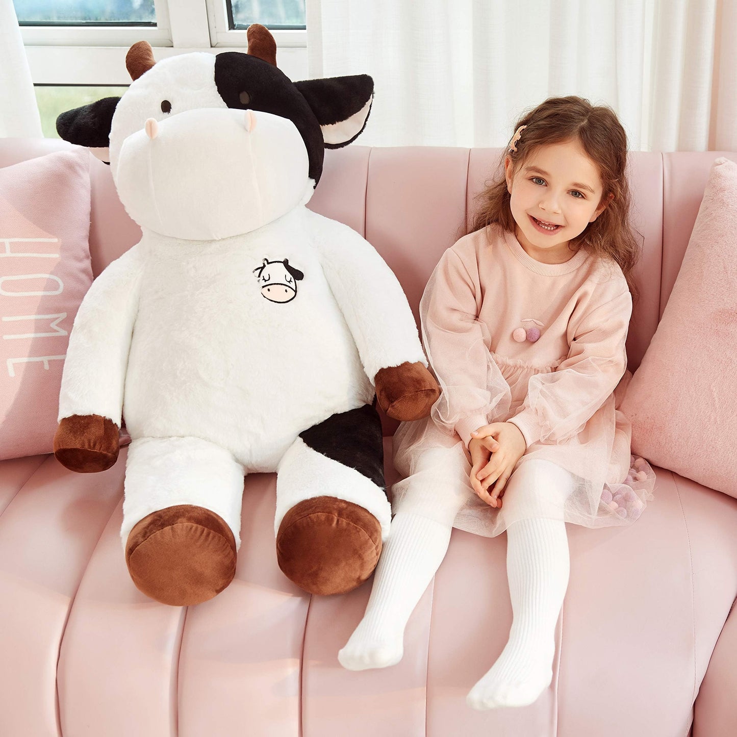 IKASA Large Cow Stuffed Animal Giant Cow Plush Toy Cow Cuddly Toy Big Plush Cow Stuffed Toys Plush Toy Soft Toy Plush Cow Cute Gift for Kids (White, 78 cm)
