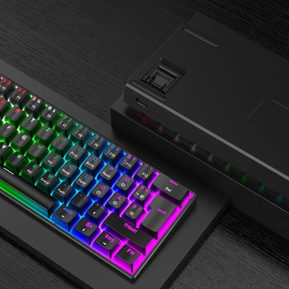 TECURS Mechanical Gaming Keyboard, Mechanical Keyboard 60 Percent QWERTZ Red Switches for PC Gamers and Work, 61 Keys Wired Keyboard for PC Windows/PS5/PS4, Black