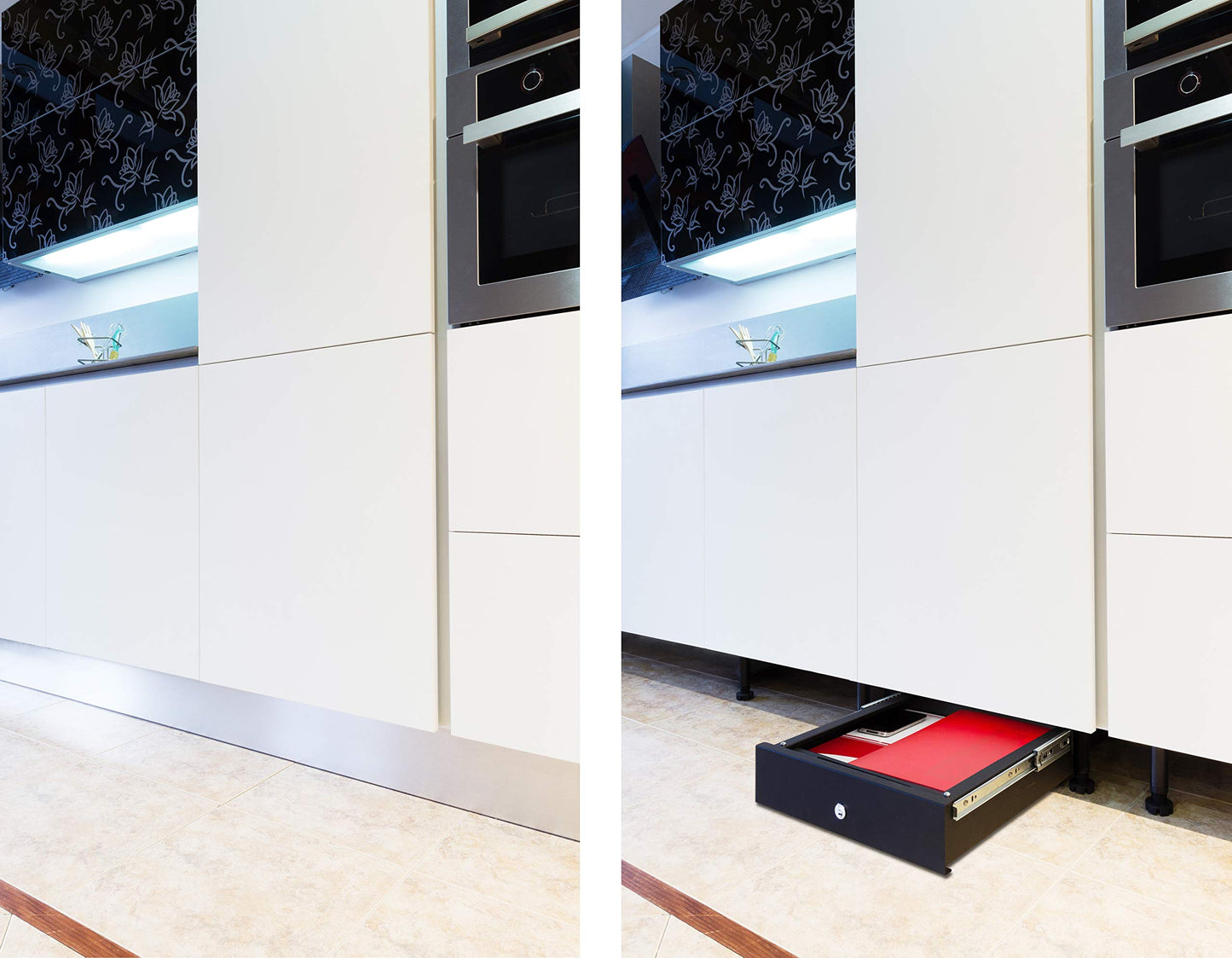 ARREGUI Box-in 22000-S1 Safe for Concealment in Kitchen Plinth, 9.8x41x45 cm, 12L, Black, 9.8 x 41 x 45 cm