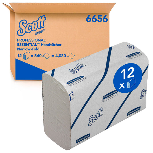 Scott Essential Narrowfold Paper Towels 6656, 1-ply white towel paper, sustainable paper towels made from recycled fibers, 12 packs x 340 (total 4,080 sheets)