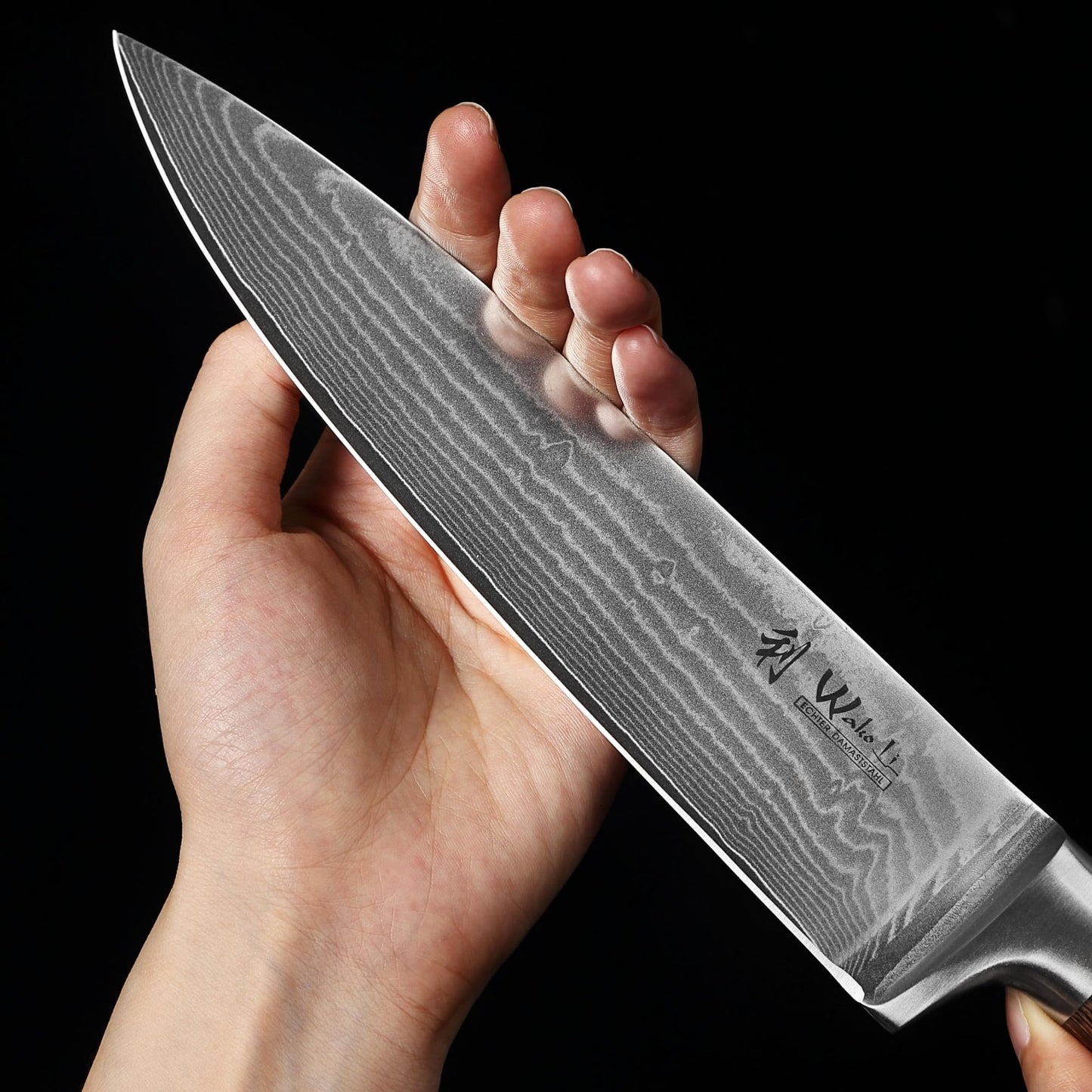 Wakoli EDIB Damascus Chef's Knife 20 cm | Sharp kitchen knife with 67 layers of damascus steel & VG10 core | Ergonomic pakkawood handle | Professional chef's knife in gift box - For precise cuts in the kitchen.