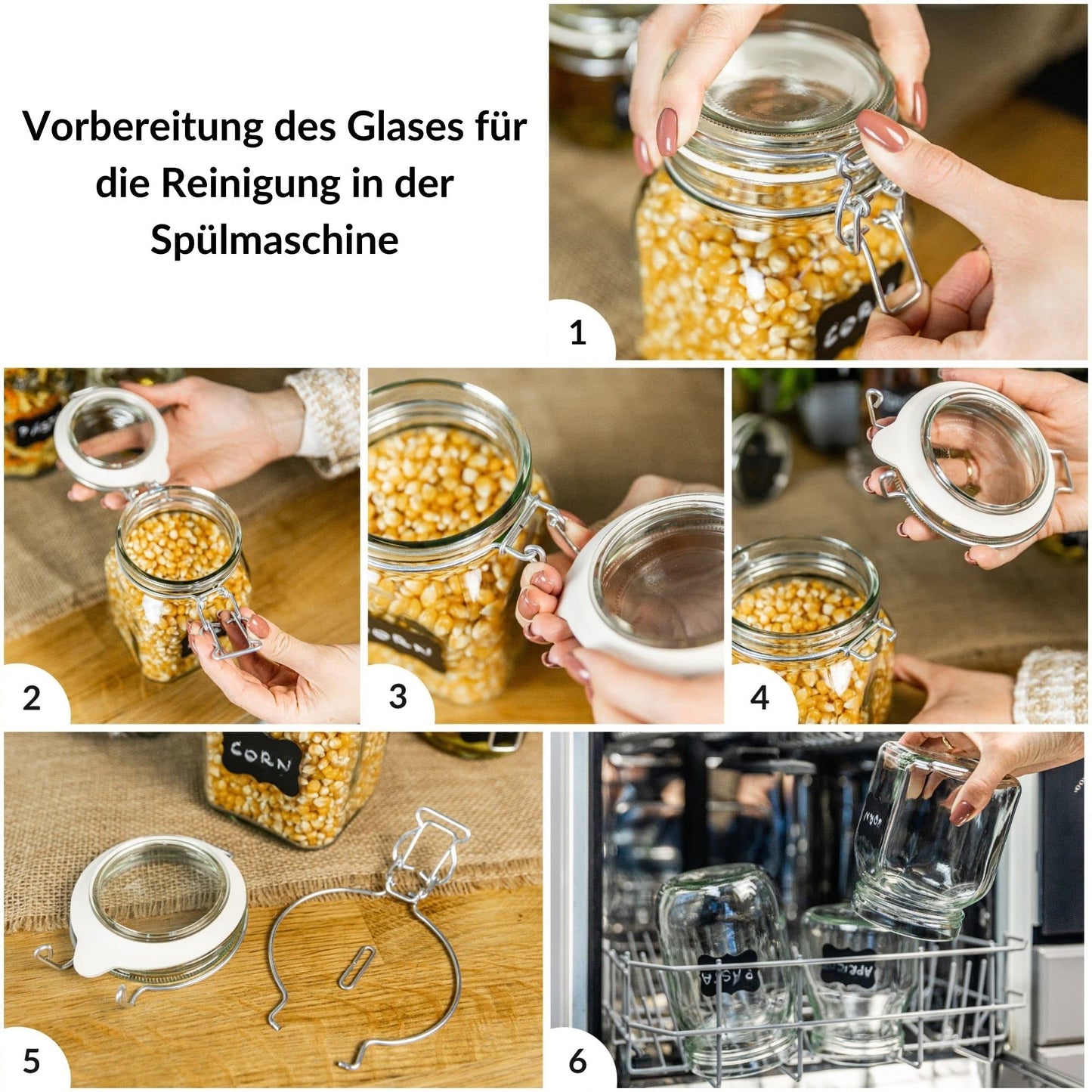 Creative Home 8 x Mason Jars with Clamp Lid | Jars 750ml | Mason Jar Canning Jars with Lid and Rubber Ring | Clamp Jar airtight | 12 Reusable Stickers + 1 Anti-Dust Chalk