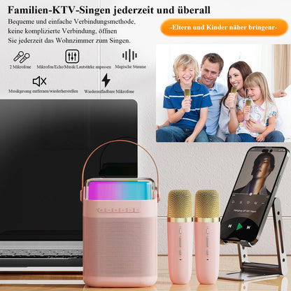 Tmiyas Karaoke Machine with 2 Wireless Microphones, Portable Bluetooth Karaoke Speaker with LED Lights for Home Party, Gift for Birthday, Christmas, Toys for Girls and Boys.