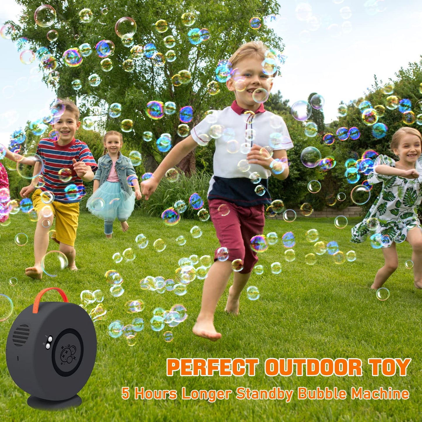 Soap bubble machine Automatic 90°/360° Rotatable, Portable Bubble Maker for Kids, Black Bubble Machine, Electric Bubble Toy for Outdoor/Wedding/Birthday Party