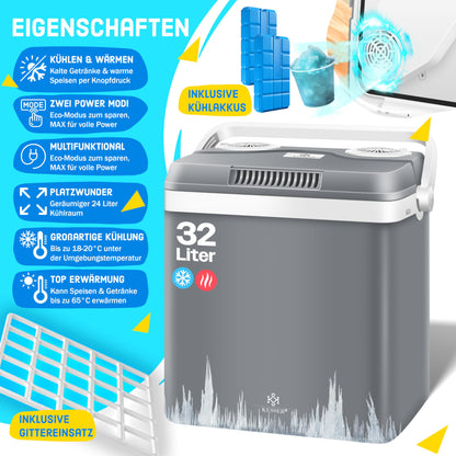 KESSER® Cooler Box Thermobox 32 liters | Thermo-Electric Cooler Box | COOLS and WARMS | 12 & 230V | Cooler Box for Car, Boat & Camping | Mini Fridge with ECO & MAX Mode | incl. Cooling Packs