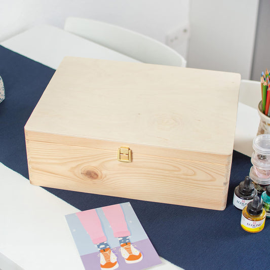 LAUBLUST wooden box with lid & lock - 40x30x14cm, natural - storage box | memory box, FSC® | crafting & gift box