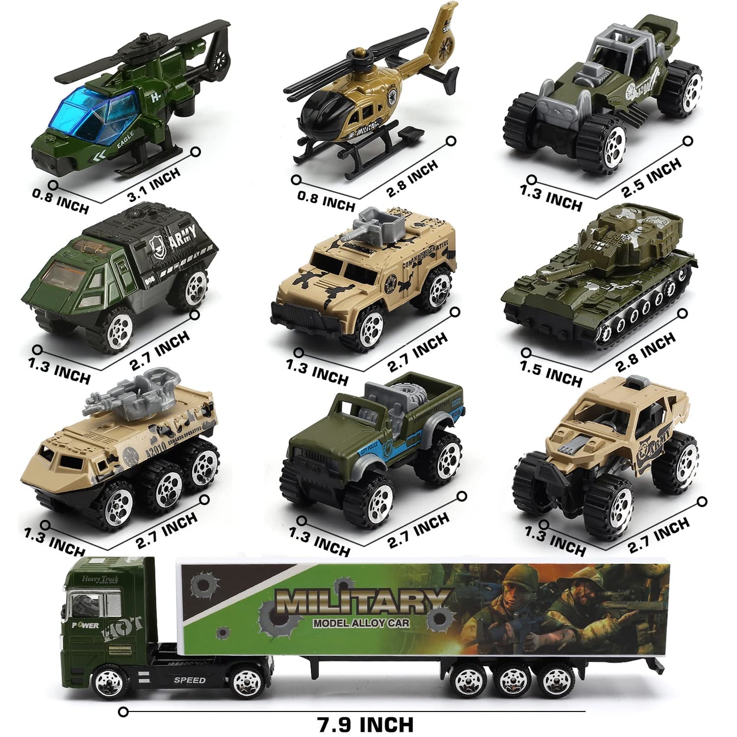 SWUNXION 26 in 1 Military Cars + Transport Vehicle Set, Military Vehicles Soldiers Die-cast Models, Toy Cars Storage in Truck, Army Vehicles Toys for Kids Girls Boys.