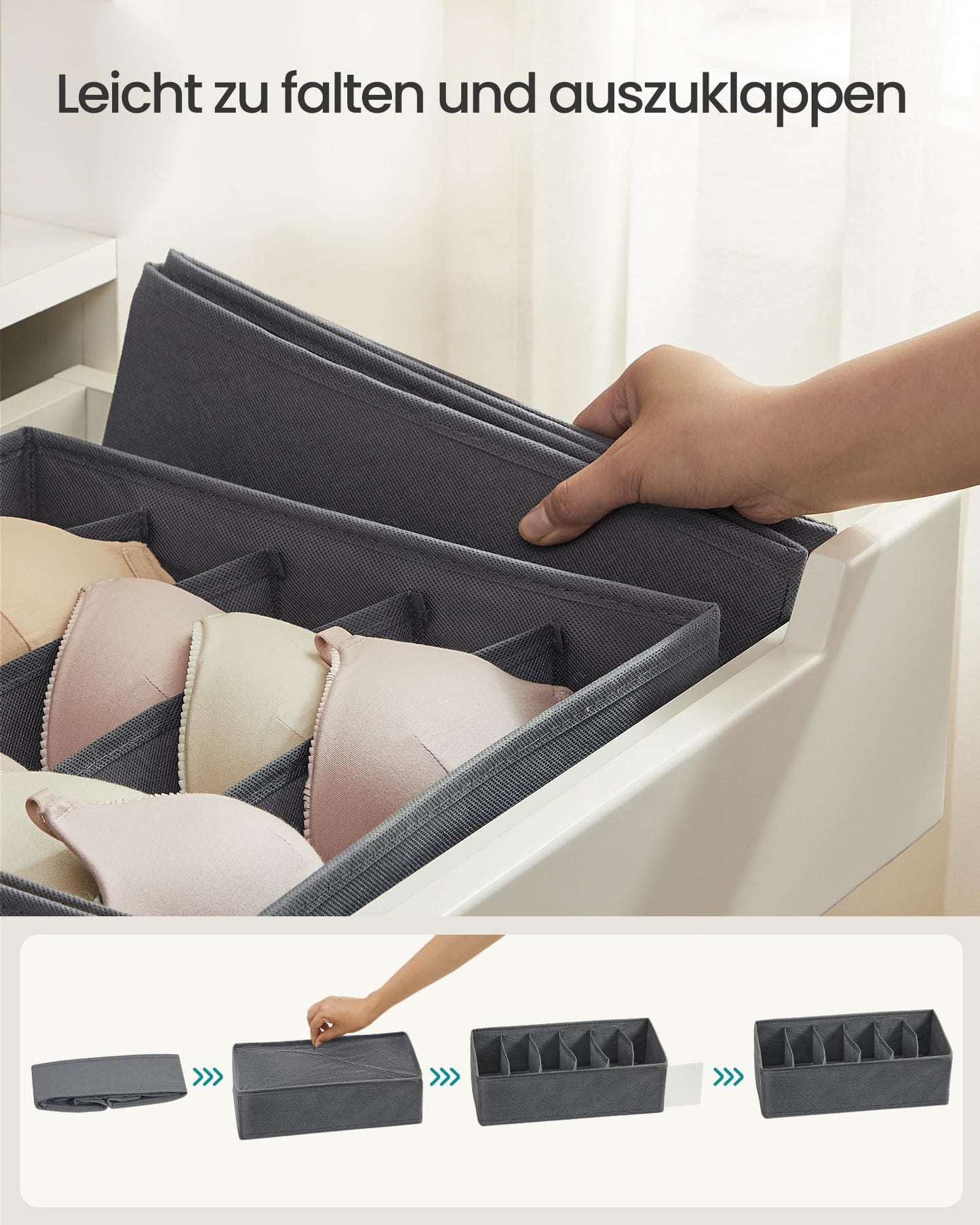 SONGMICS Underwear Organizer 8-Pack, Foldable Drawer Organizer, Closet Organization System, Storage Box, Fabric Storage Boxes for Bras, Socks, Ties, Grey RUS08GY