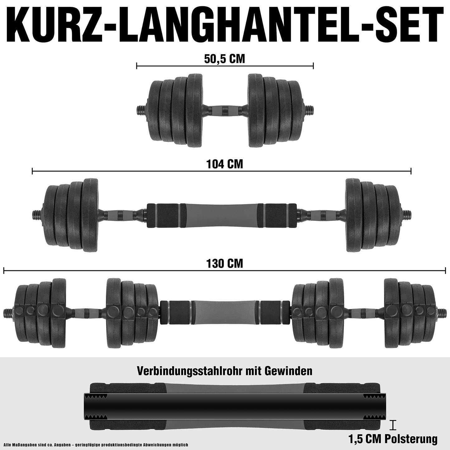 C.P. Sports 2in1 dumbbell & barbell set 30kg / 40kg | Weight plates - Weights - Barbell bars | Adjustable dumbbells - Barbell set for strength training, fitness, home gym (blue-black - 40kg set)