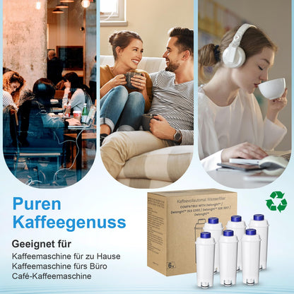 6 pack coffee machine water filters, compatible with Delonghi ECAM series, Dinamica, Cappuccino System, Magnifica, ETAM Autentica and various models of Esam.