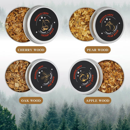 Cocktail Smoker Kit, comes with 4 cans of smoked wood chips. Old Fashioned Smoker Kit used for smoky cocktails, wine, whiskey, coffee, cheese, meat with.