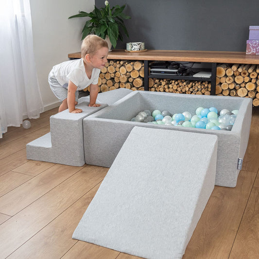 KiddyMoon Ball Pit Ball Pool with Colorful Balls ∅ 7cm for Babies Kids Square, Light Gray, 90X30cm/NO Balls
