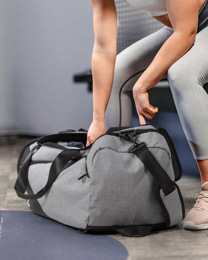 Tolaccea 47L Large Sports Bag Backpack with Shoe Compartment Wet Compartment Weekender Duffel Bag Gym Training Bag for Men Women Gym, Travel, Swimming, Sauna, Soccer (Gray)