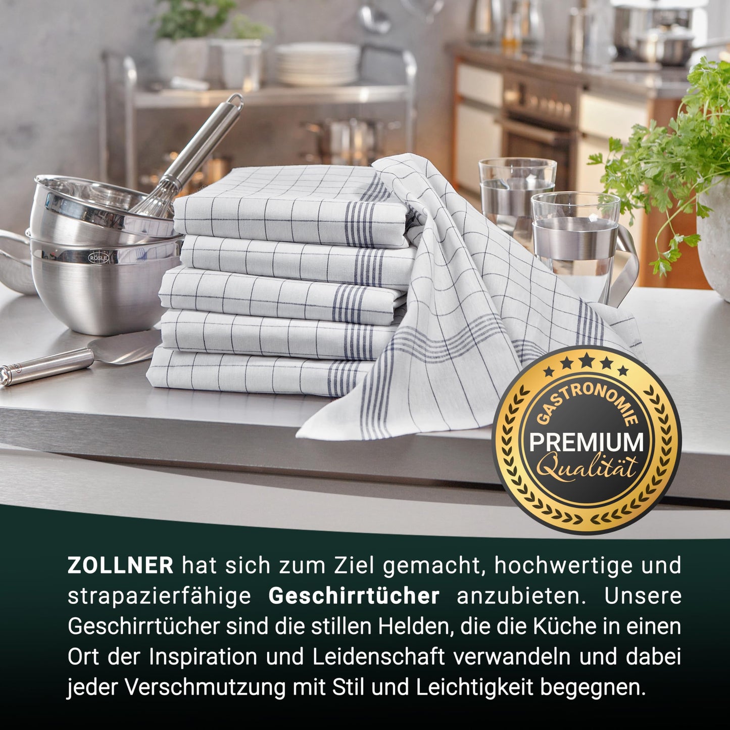ZOLLNER 20 piece set of cotton kitchen towels in 50x70 cm - super absorbent and durable - washable up to 95°C - in gray white checkered pattern - premium quality for gastronomy - Oeko Tex® certified