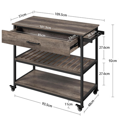 Yaheetech Serving Cart with Drawer Kitchen Trolley with 2 Shelves Rolling Cart Kitchen Trolley with 4 Wheels Kitchen Shelf Movable Kitchen Islands Side Table 109.5 x 51 x 92 cm, Taupe.