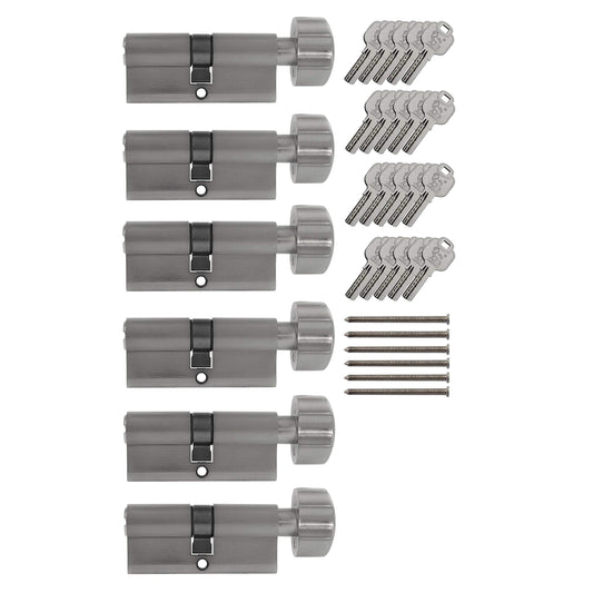 6x Cylinder lock with knob 60 mm 30/30 KD keyed alike including 20 keys