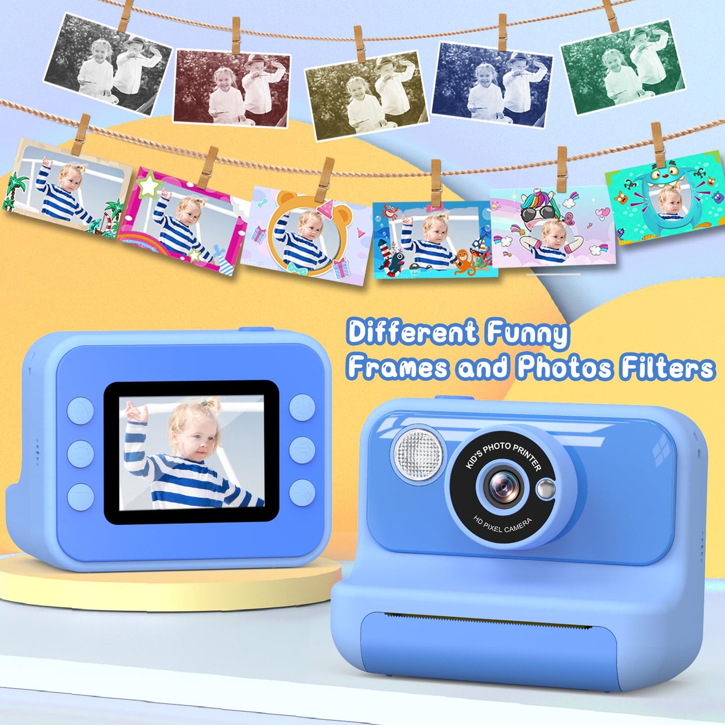 Hangrui instant camera for kids, 2.4-inch screen children's camera with 32G card & printing paper, 1080P instant print camera for kids with colored pens, gift for children aged 3-12 years.