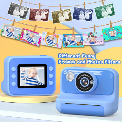 Hangrui instant camera for kids, 2.4-inch screen children's camera with 32G card & printing paper, 1080P instant print camera for kids with colored pens, gift for children aged 3-12 years.