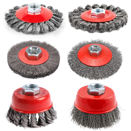6 Piece Angle Grinder Wire Brush Set, M14 Steel Brush Attachment for Drill, 75/100 mm Wire Brush for Angle Grinder, Cup Brush for Drill, for garden weed and moss.