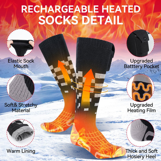 Olycism Heated Socks 6000mAh Rechargeable Electric Heated Socks for Men and Women 4 Heat Settings Outdoor Riding Camping Hiking Motorcycling Skiing Warm (S)