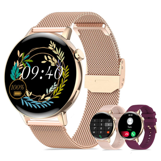 Iaret Smartwatch for women with phone function, 1.32 inch HD touchscreen fitness watch with menstrual cycle tracking, heart rate monitor, SpO2, 20 sports modes, waterproof sports wristwatch for Android iOS, rose gold.