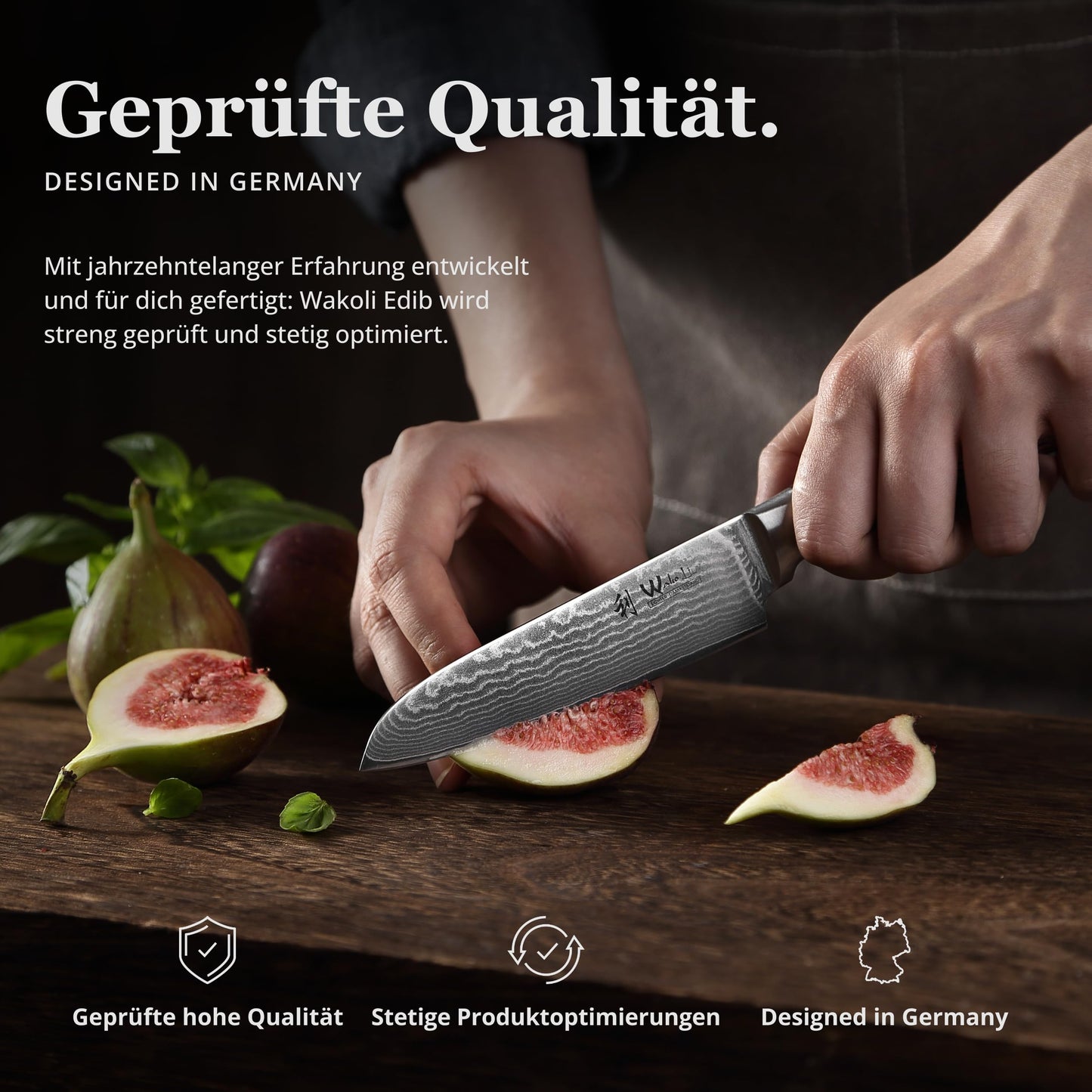 Wakoli EDIB Santoku knife 12cm - Small kitchen knife - VG10 core & 67 layers of damascus steel - Sharp damascus knife for vegetables & fruits - Pakkawood handle - Chef's knife - Gift box - Addition to knife set