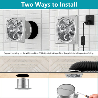 HG Power 250mm exhaust fan 1680m³/h bathroom fan quiet with backdraft damper Powerful wall fan with EU plug for kitchen bathroom garage basement.
