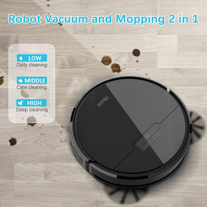 Robot vacuum cleaner, Tikom G8000 robotic vacuum with mopping function, 2700Pa suction power, Wi-Fi, for pet hair, carpets, and hard floors, Black