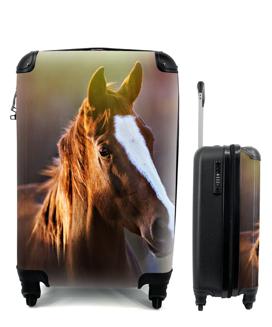 MuchoWow© Suitcase Carry-on Trolley Roller Suitcase Small Travel Suitcase with 4 wheels - Horse - Light - Coat - Cabin Size < 55x40x23 & 55x40x20 cm - Photo Case - Cabin Luggage - Board Luggage