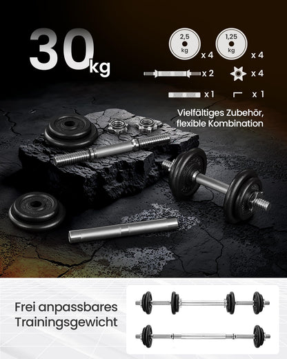 SONGMICS 2-in-1 Dumbbells, 2 x 10 kg dumbbell set made of cast iron, adjustable, dumbbell set with connecting rod, workout, weightlifting for home, gym, ink black SYL20LBKV1