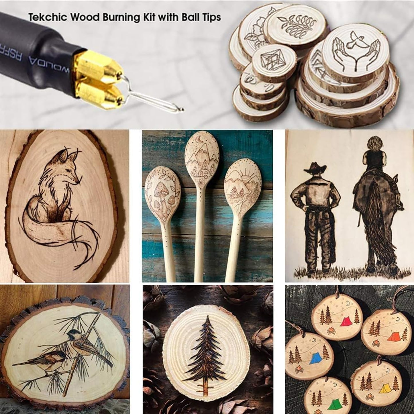 TEKCHIC wood burning kit, TEKCHIC 60W wood burning pen set with two wood burning pens, 20 wire tips, temperature adjustable wood burning tool for carving in black, 3-pin UK adapter.