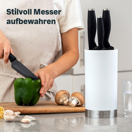SILBERTHAL Universal knife block - removable bristle insert - without knives - unfilled - knife storage with stainless steel ring - White