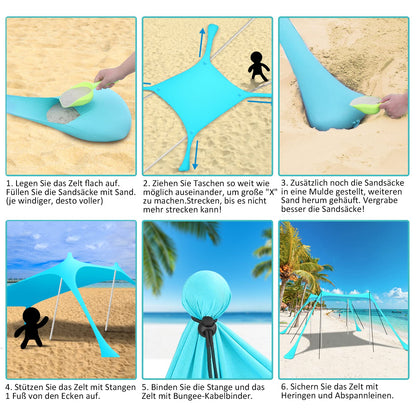 Beach tent UV protection riggoo sun tent sunshade beach tent 3x3m comfort outdoor shade for camping trips, fishing, backyard fun, or picnics (lake green)