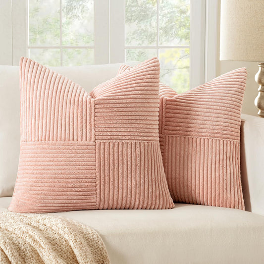 MIULEE 2 Pack Pillow Covers 50x50cm Rose Cushion Cover Pillowcases Throw Pillow Case Boho Couch Pillow Cord Decorative Accent Pillow Cover for Sofa