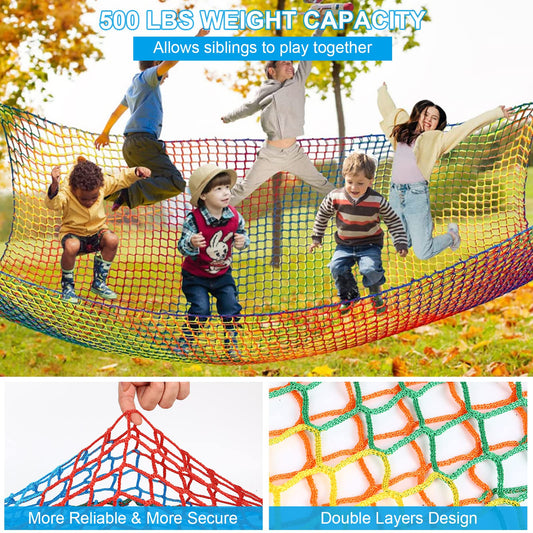 MENAYODA Climbing Net Playground, Heavy Duty Double Layer Safety Net Kids Climbing Frame Swing, Climbing Net Kids Fall Protection Net for Playground Outdoor Indoor Garden