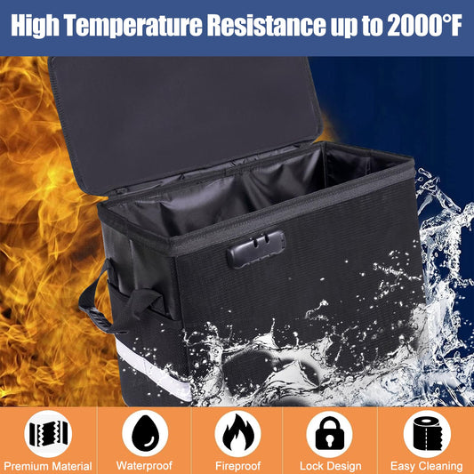 Fireproof comic book storage box 16" X 7.7" X 11.4", waterproof document bag mold and moisture resistant, foldable, lock and zipper, for 150-175 comics