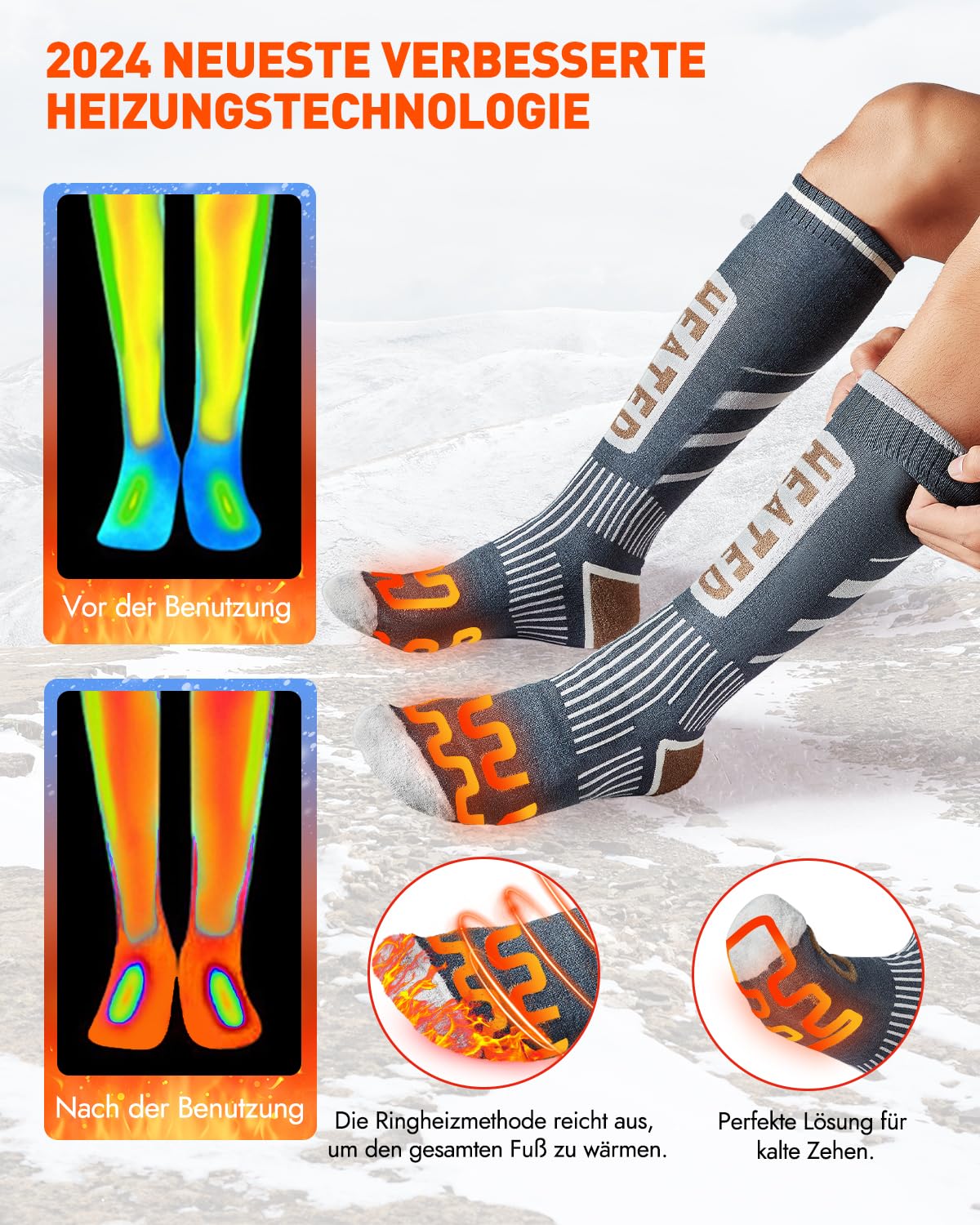 Heated socks, Heated Socks Women Men, the solution for cold toes in 2024-5v 6000 mAh Rechargeable Heated Socks for Skiing, Outdoor, Camping, Hiking (APP)