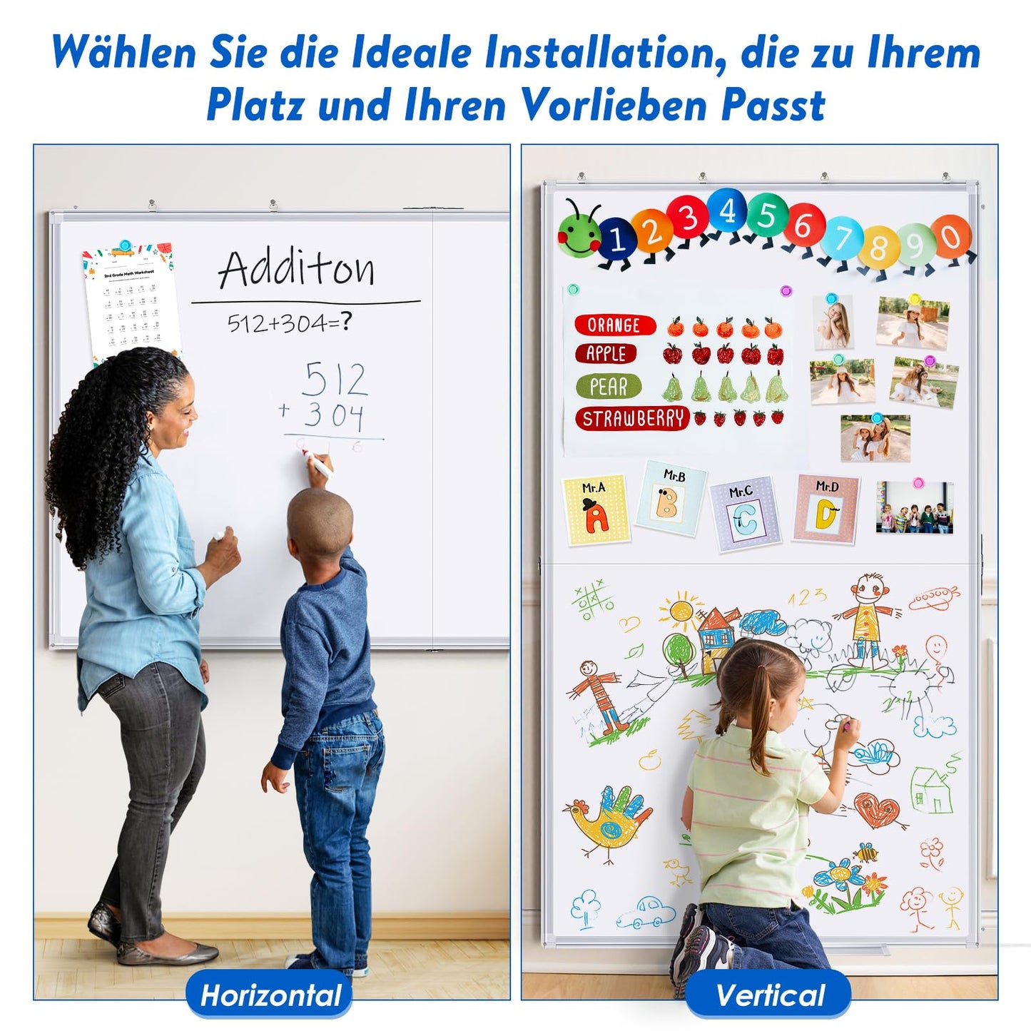 maxtek Whiteboard Magnetic 180 x 100 cm, Large Magnetic Board with Aluminum Frame and Detachable Tray, Dry Wipe on Both Sides, Magnetic Pin Board Suitable for Office, School, Home