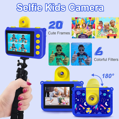 GKTZ Kids Camera waterproof, underwater camera - camera for kids with 32GB SD, 1080P digital camera toy for ages 3-12 (Dark Blue)