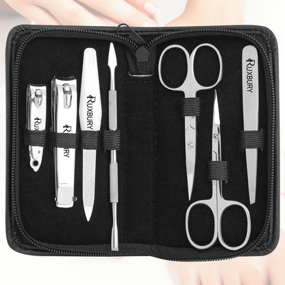 Ruxbury 7-piece manicure pedicure set Stainless steel nail scissors set for women and men nail set packed with leather case