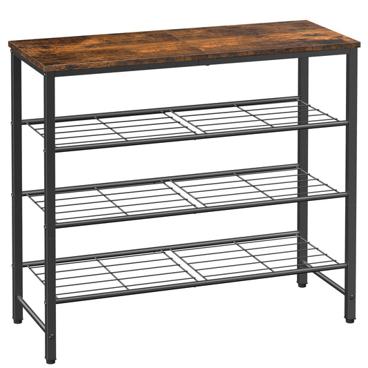 Kitsure shoe rack with wooden top, space-saving metal shoe rack, durable storage for wardrobe, entryway, hallway, 29 x 73.5 x 63 cm, vintage brown.