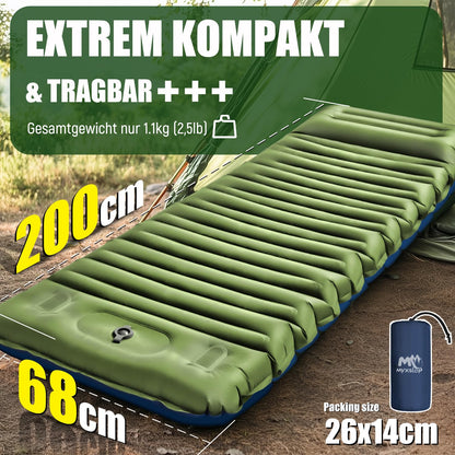 Myxslop Camping self-inflating sleeping mat, 12CM thickened camping air mattress, inflatable mattress with foot pump & pillow, ultralight sleeping pad for hiking, beach, travel, tent.