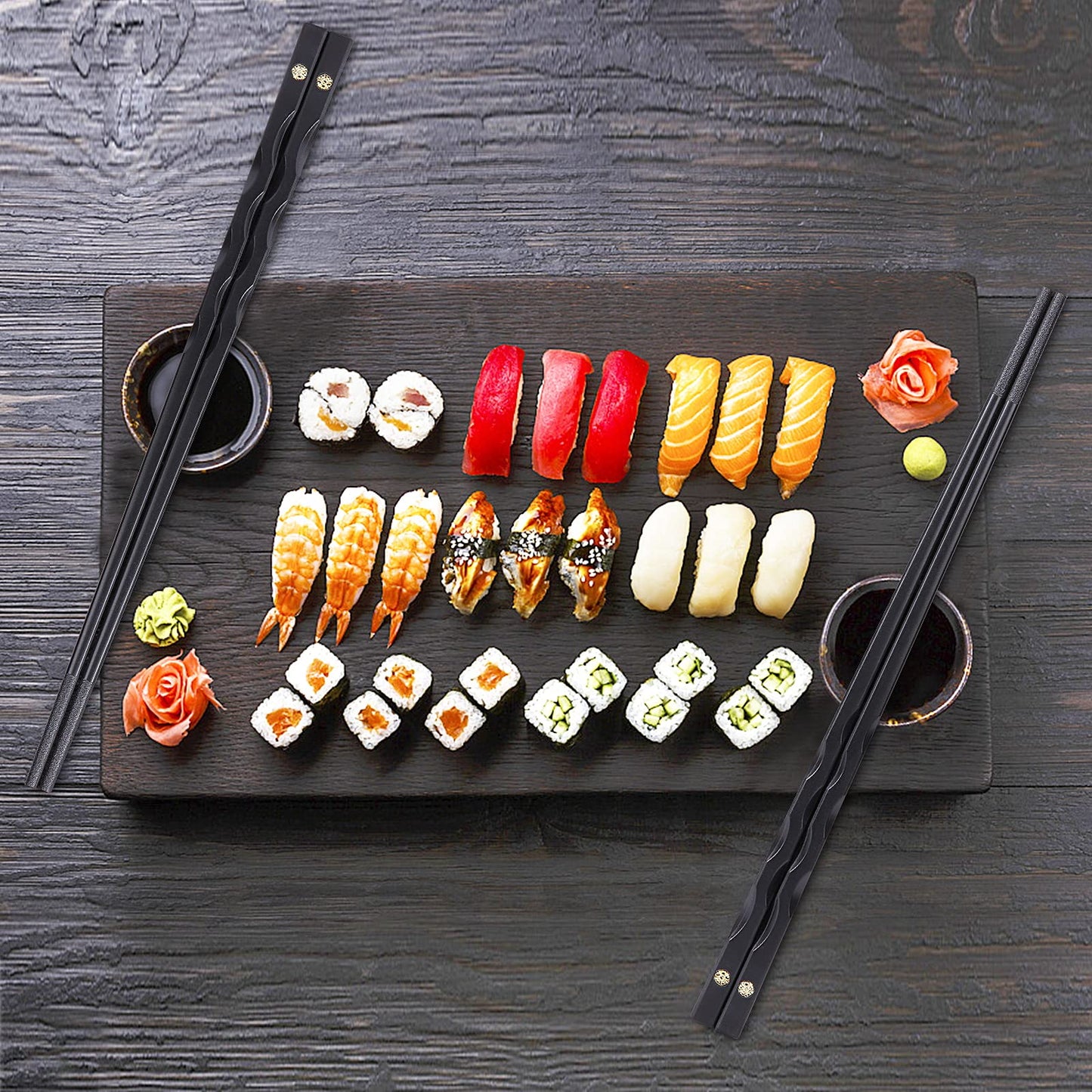 Youda Chopsticks Reusable Chinese Japanese Alloy Chopsticks with Holder, Dishwasher Safe, Premium Quality Chopsticks Gift Set (5 Pairs)